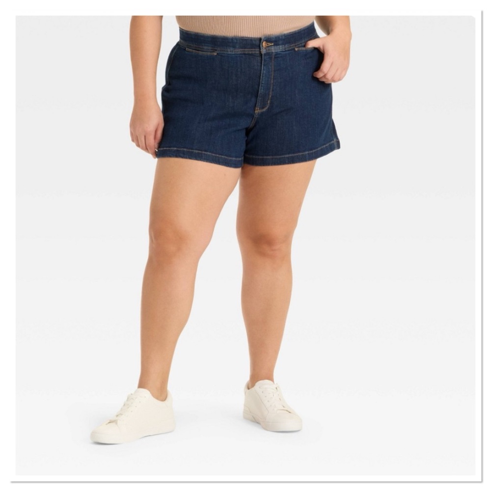 Women’s High Rise Smart Jean Shorts Blue Ava & Viv